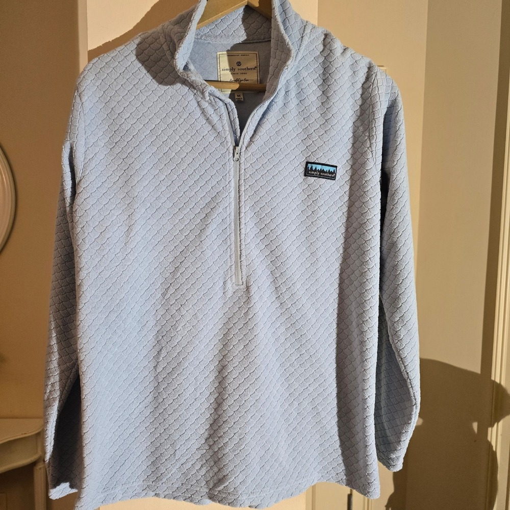 Simply Southern Light Blue Quilted Fleece 1/4 Zip Pullover Sweatshirt Women's M